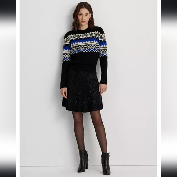 NWT LAUREN Ralph Lauren Fair Isle Sweater Wool Blend in Black Blue Cream Size XS - Picture 4 of 13